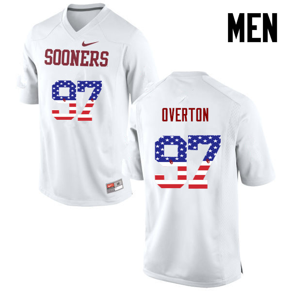 Men Oklahoma Sooners #97 Marquise Overton College Football USA Flag Fashion Jerseys-White - Click Image to Close